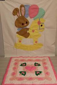 lot 19 image: Vintage Baby Quilt Wall Art Project Started, Completed Table Wall Art Hearts