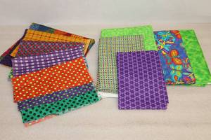lot 56 image: Bulk Quilting Fabric Assorted Brights 100% Cotton By jpkids Etc
