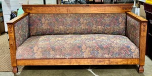 Antique Wood Framed Upholstered Sofa