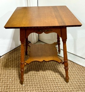 Antique Victorian Wooden Parlor Table with Bottom Shelf
