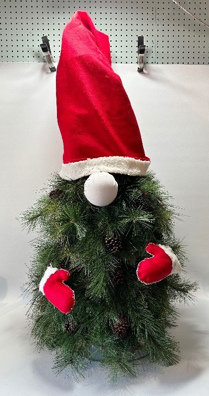Delightful LARGE Handcrafted EVERGREEN Santa Gnome Topiary
