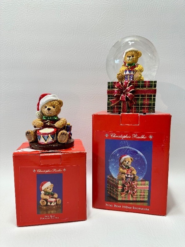 CHRISTOPHER RADKO Musical Bear Snowglobe and Bear Figurine with Original Boxes