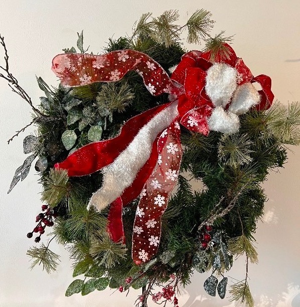 Christmas Wreath with Berries and Red & White Bow