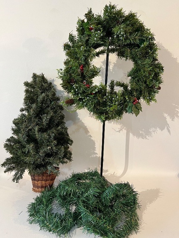Christmas Greens including Wreath, Hanging Half Tree and Garland