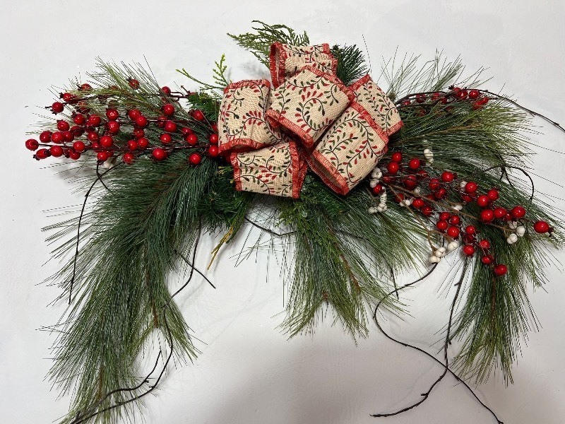 Faux Christmas Spray with Berries and Bow