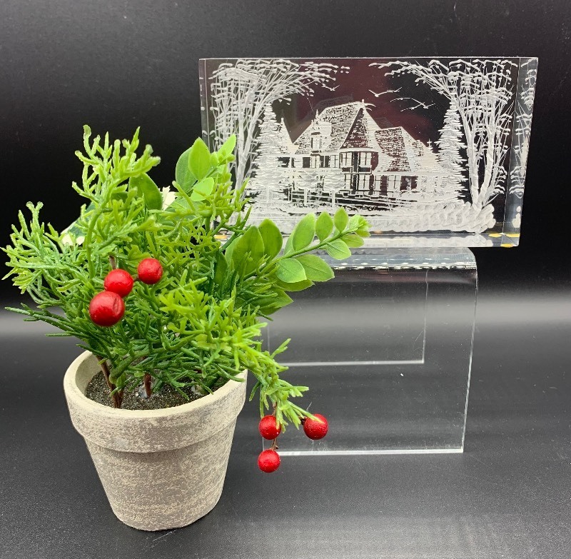 Beautiful ALBRECT Lucite Block with Christmas Greens