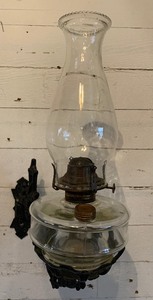Antique Vintage Cast Iron Wall Oil Lamp Holder - Black Bracket