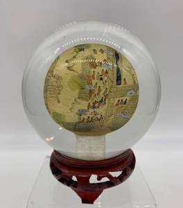 Vintage Reverse Hand Painted Glass Globe Sphere with Stand