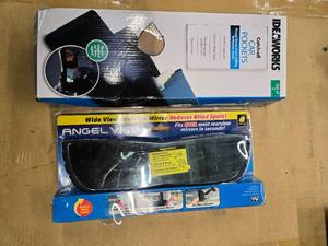 lot 24 image: 14 Wide Angle Rearview Mirror & Set of 2 Ideaworks Car Pockets ( New and in packs)