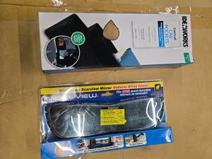 lot 23 image: 14 Wide Angle Rearview Mirror & Set of 2 Ideaworks Car Pockets ( New and in packs)