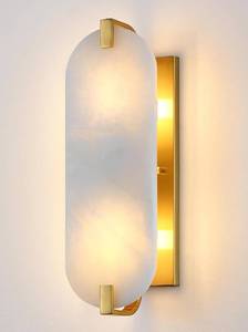 lot 66 image: 2 Light Oval Alabaster Glass Bathroom Wall Sconce Modern Concise Style Wall Light Fixture,Brushed Bronze Finish for Bedroom Hallway Bedside