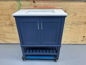 lot 9 image: HOME DECORATORS COLLECTION Tupelo 30 in. Single Sink Midnight Blue Bath Vanity with White Engineered Stone Top (Assembled)