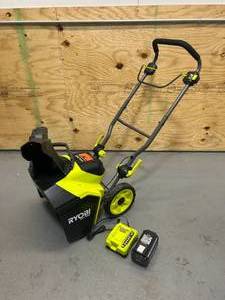 lot 5 image: RYOBI 18 40V Battery Powered Snow Blower with 6ah Battery and Charger