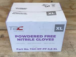 lot 155 image: Case of TAC Powdered Free Nitrile Gloves Size XL