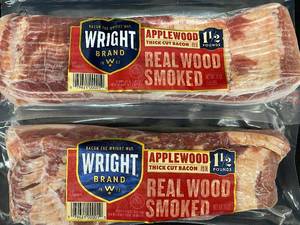 Wright Brand Real Wood Smoked Applewood Bacon - 2 X 1.5 lbs Package - Best by Oct 09 2024