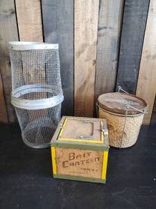 lot 66 image: Lot of Vintage Fishing Bait Canteen and More