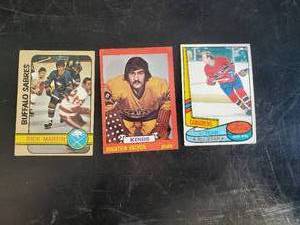 lot 75 image: Lot of Three Vintage Topps Cards Rick Martin, Rogatien Vachon, Guy Lafleur