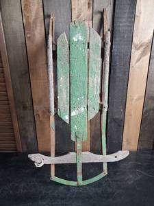 lot 111 image: Super Cool Vintage Snow Sled Metal and Wood