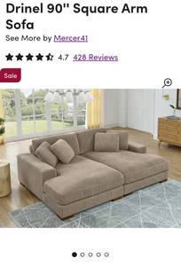 Drinel 90'' Square Arm Sofa