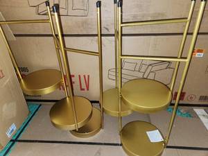 lot 95 image: 2- 3 teir gold adjustable plant stands