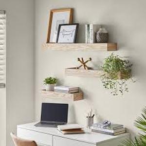 lot 13 image: StyleWell Modern Ash Wood Floating Wall Shelf (Set of 3) (36 W x 3 H x 6 D)  Customer Returns See Pictures