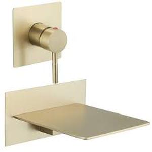lot 22 image: BWE Single Handle Wall Mount Bath Spout Waterfall Tub Black Faucet Bathtub Filler in Brushed Gold    Customer Returns See Pictures