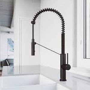 lot 39 image: VIGO Livingston Single Handle Pull-Down Sprayer Kitchen Faucet in Matte Black    Customer Returns See Pictures