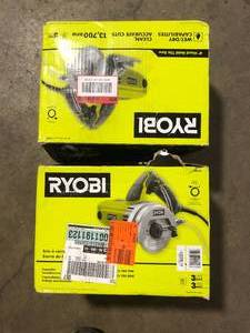 lot 29 image: Lot of RYOBI 12 -Amps 4 in. Blade Corded Wet Tile Saw  Customer Returns See Pictures