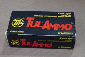 50 TulAmmo 9mm Luger 115 Gr FMJ Steel Case Ammo