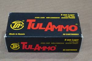 50 TulAmmo 9mm Luger 115 Gr FMJ Steel Case Ammo