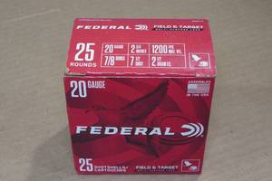 25 Federal Field & Target 20 Gauge 2-34 7-12 Shot Shotshells