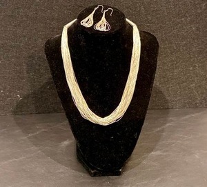 lot 46 image: Silver Tone Multi-Strand Beaded Necklace & Wire Earring Set