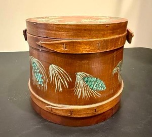 lot 73 image: C.L. LANE COMPANY Wooden Bucket wLid & Handle