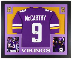 lot 5 image: J.J. McCarthy Signed Custom Framed Jersey Display (Beckett)
