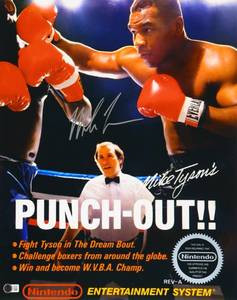 lot 36 image: Large Mike Tyson Signed 16x20 Punch-Out Nintendo Game Cover Photo (Beckett)
