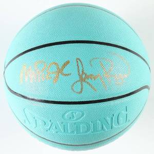 lot 3 image: Magic Johnson & Larry Bird Signed Authentic Tiffany & Co Basketball (Beckett)