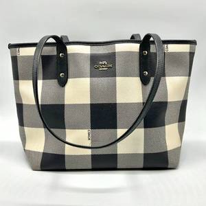 lot 41 image: Coach Buffalo Check Canvas Tote Bag in Black & White