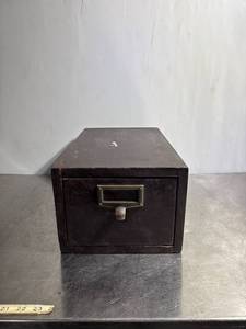 lot 58 image: Vintage Globe Wooden File Drawer Industrial Card Catalog Storage Unit