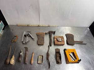 lot 81 image: Vintage Collection of Hand Tools Screwdrivers, Evans Tape, Staple Gun