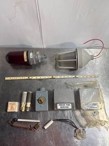 lot 87 image: Vintage Electrical Components Lot with Killark Beacon, Service Buttons, Hycrimp