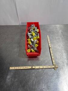 lot 93 image: Assorted Hydraulic Fittings Lot in Durable Red Plastic Bin
