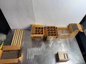 lot 101 image: Bulk Lot of Corning Laboratory Glassware Test Tubes and Cylinders in Original Packaging