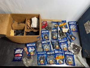 lot 109 image: Bulk Lot of Mixed Hardware Fasteners with Halls Packaging for DIY Projects