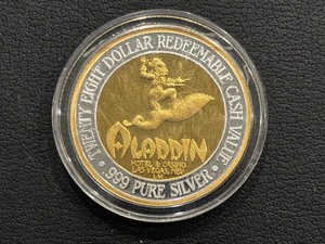 .999 Fine Silver and Gold $28 Dollar Gaming Token Aladdin