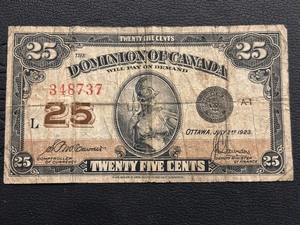 1923 Dominion of Canada 25 Cent Fractional Currency