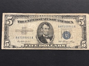 1953 Blue Seal $5 Dollar Silver Certificate Doubled Numbers