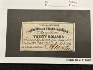 Confederate States of America $20 Bond Certificate