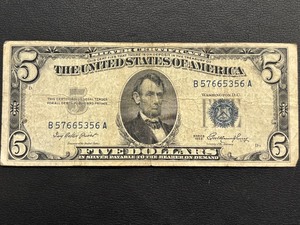 1953 Blue Seal $5 Dollar Silver Certificate