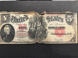 1907 Red Seal $5 Dollar Note
