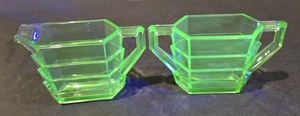 lot 20I image: Vintage Uranium Rectangular Tea Room Creamer & Sugar Set